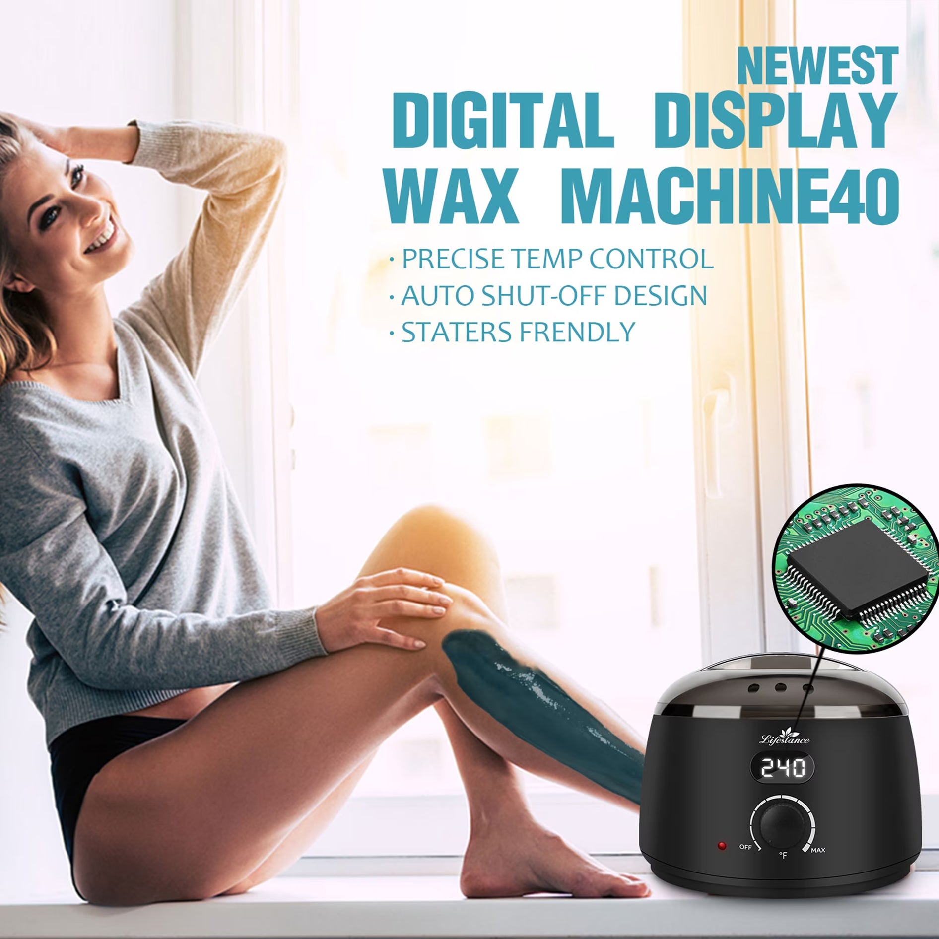 Lifestance Hair Removal Waxing Kit for Women & Men, at Home Use Digital Wax Warmer with 14.1oz Brazilian Hard Wax Beads for Face, Legs, Bikini, Body