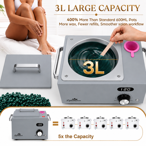 Lifestance 3L Professional Digital Wax Pot Warmer Kit for Spa Salon & Home,Silver Wax Heater with LED Temperature Control, 100 Sticks & 200 Wax Strips