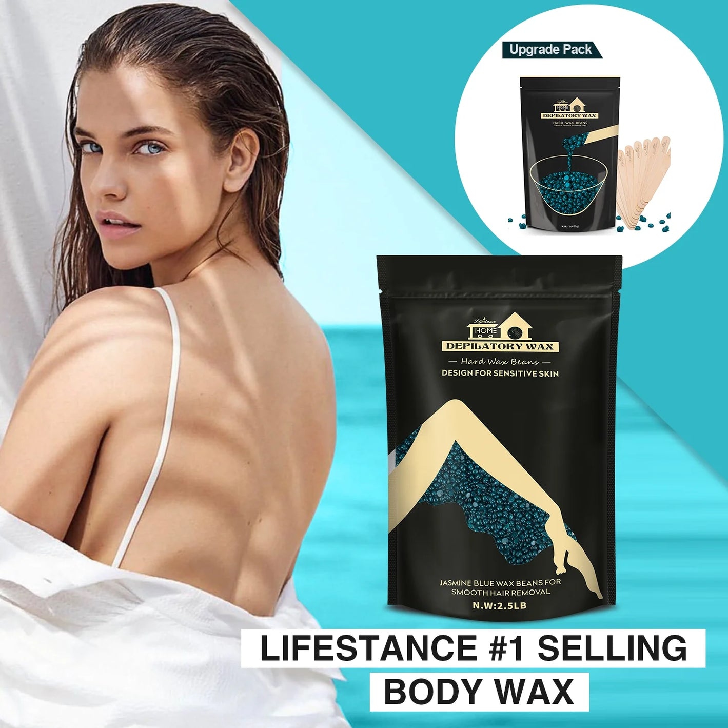 Lifestance 2.5lb/40oz Hard Wax Beads for Hair Removal Kit - Waxing Beans Large Refill with 30 Sticks for Sensitive Skin, Brazilian, Bikini, Full Body