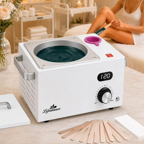 Lifestance 3L Professional Digital Wax Pot Warmer Kit for Spa Salon & Home, White Wax Heater with LED Temperature Control, 100 Sticks & 200 Wax Strips