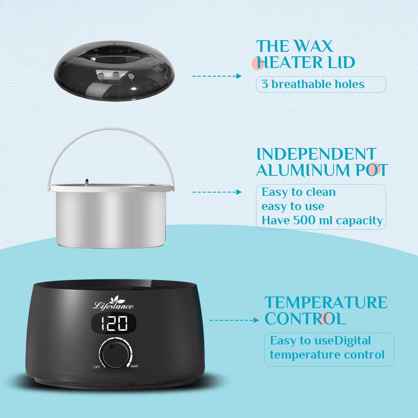 Lifestance Professional Wax Pot Warmer, 500ml 14oz LCD Digital Wax Melt Machine for Women & Men at Home Hair Removal - Black