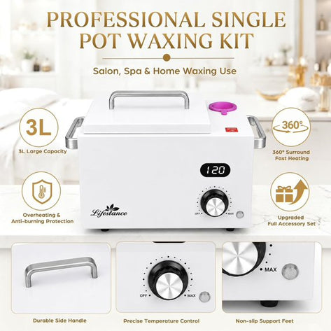 Lifestance 3L Professional Digital Wax Pot Warmer Kit for Spa Salon & Home, White Wax Heater with LED Temperature Control, 100 Sticks & 200 Wax Strips