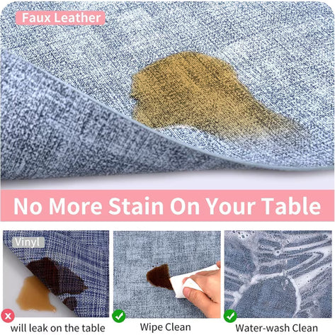 Lifestance Faux Leather Placemats Set of 6, Waterproof Heat Resistant Non Slip Dining Table Mats, 17x12 inch Rectangle Blue, Indoor Outdoor Use