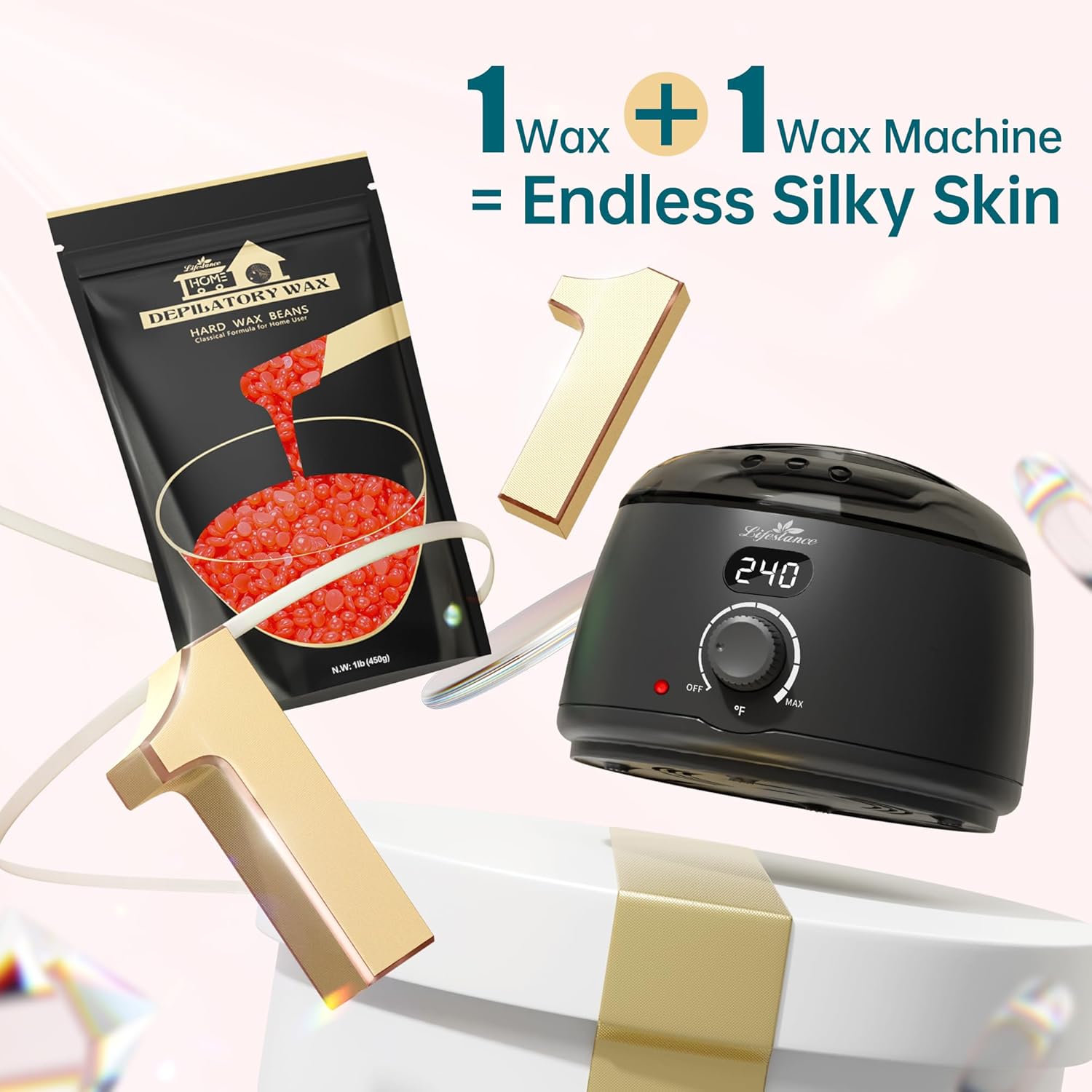 Lifestance Hard Wax Beads, 1lb Strawberry Red for Coarse Hair Removal, Painless Bikini and Body Waxing for Fine Hair - Wax Warmers at Home for Women and Men