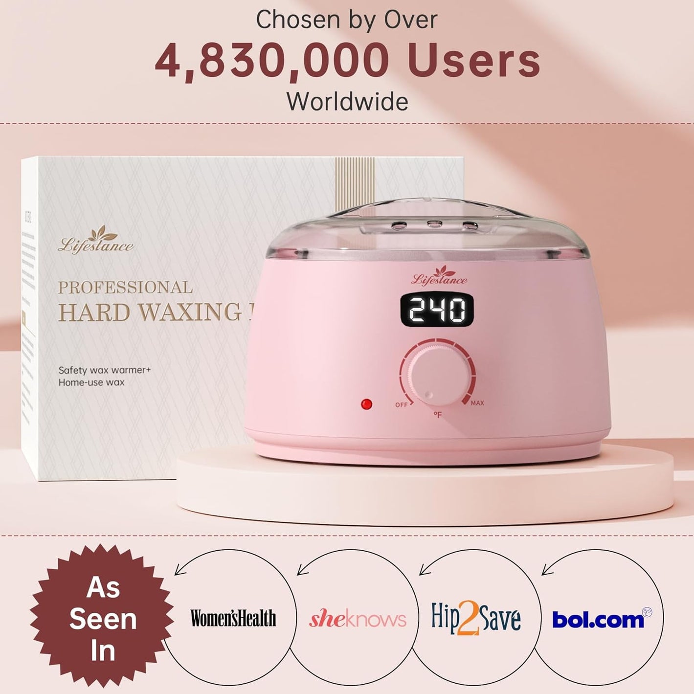 Lifestance Hair Removal Waxing Kit for Women & Men, Pink Digital Wax Warmer with Silicone Liner, 14.1oz Hard Wax Beads, Oil Spray, Full Body Use
