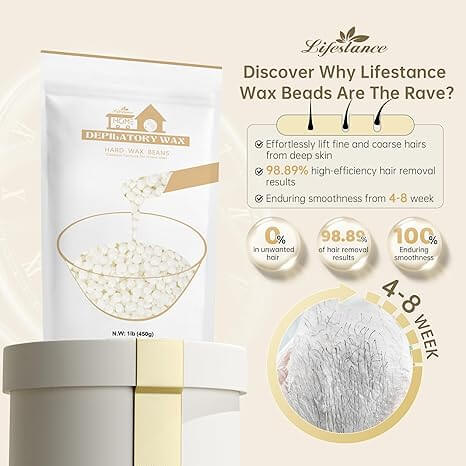 Lifestance Pearl White Waxing Beads, 1lb Unscented Coarse Hair Removal Wax Beans for Face, Eyebrow, Brazilian Bikini, Sensitive Skin at Home for Women and Men