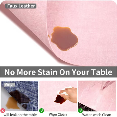 Lifestance Faux Leather Placemats Set of 6, Waterproof Heat Resistant Non Slip Dining Table Mats, 17x12 inch Rectangle Light Pink, Indoor Outdoor Use