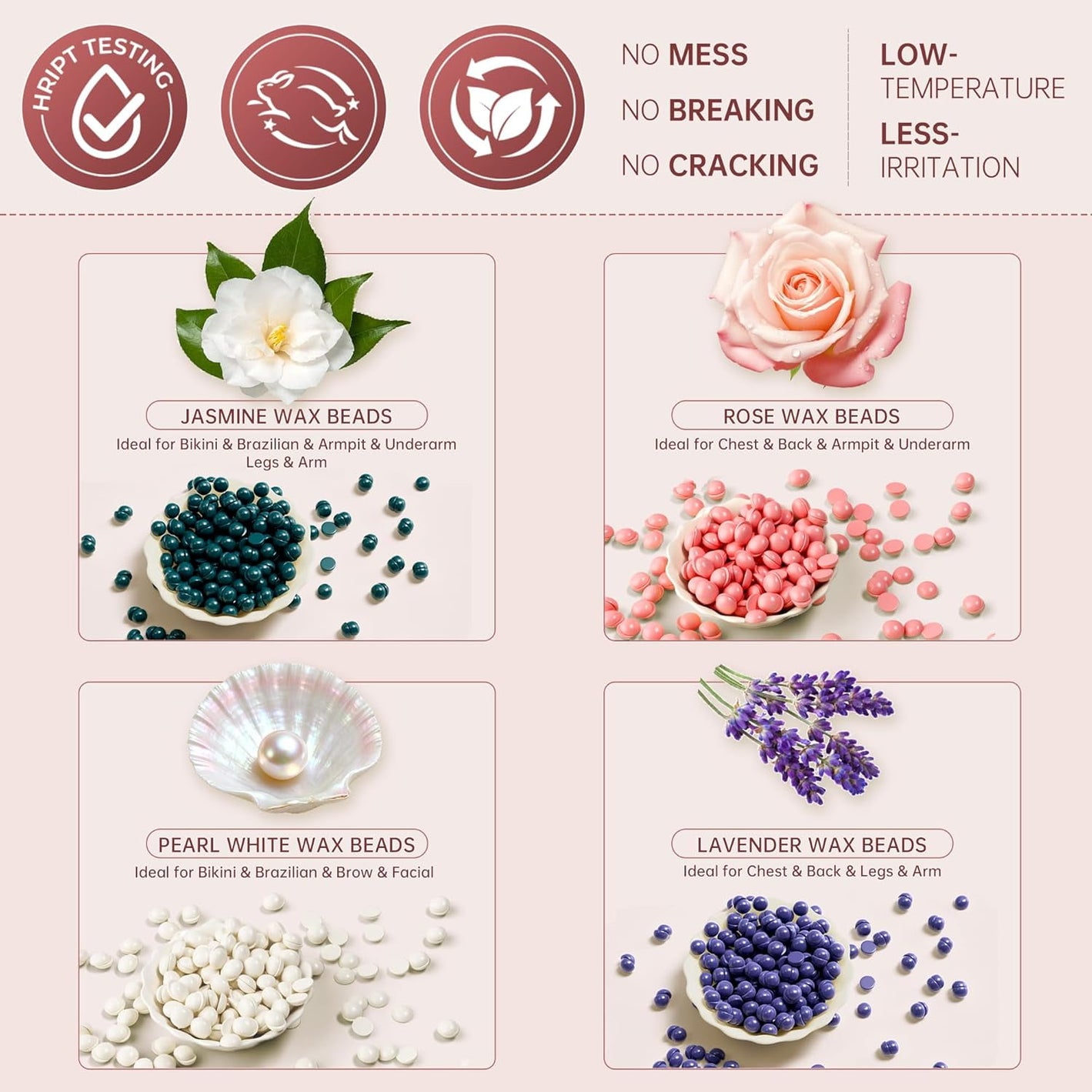 Lifestance Hair Removal Waxing Kit for Women & Men, Pink Digital Wax Warmer with Silicone Liner, 14.1oz Hard Wax Beads, Oil Spray, Full Body Use