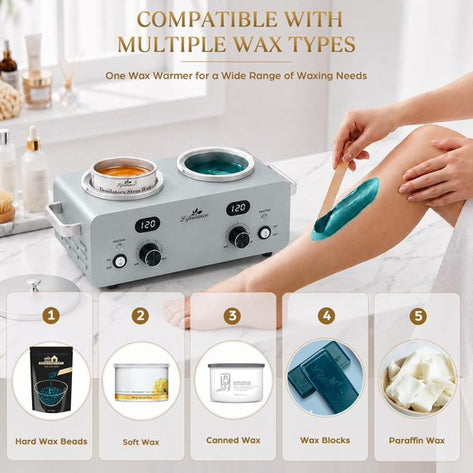 Lifestance 1.6L Professional Digital Double Wax Pots Warmer Kit for Spa Salon & Home Hair Removal, Silver Wax Heater with Dual LCD Temperature Control