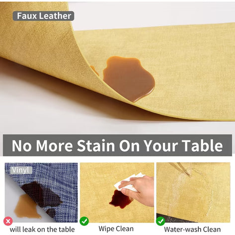 Lifestance Faux Leather Placemats Set of 6, Waterproof Heat Resistant Non Slip Dining Table Mats, 17x12 inch Rectangle Yellow, Indoor Outdoor Use