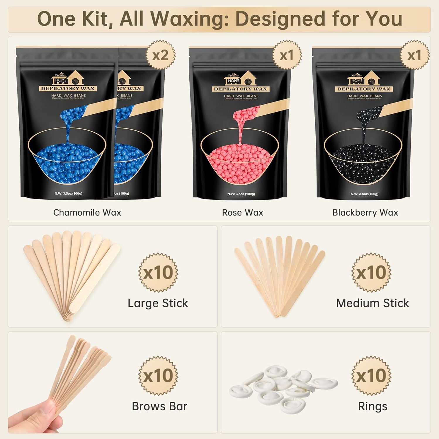 Lifestance Wax Beads Set, 4 Kinds of Waxing Beads, Hard Wax Beans with 44 Items, Perfect for Any Wax Warmers, Wax Beads for Hair Removal for Brazilian Bikini, Face, Armpit