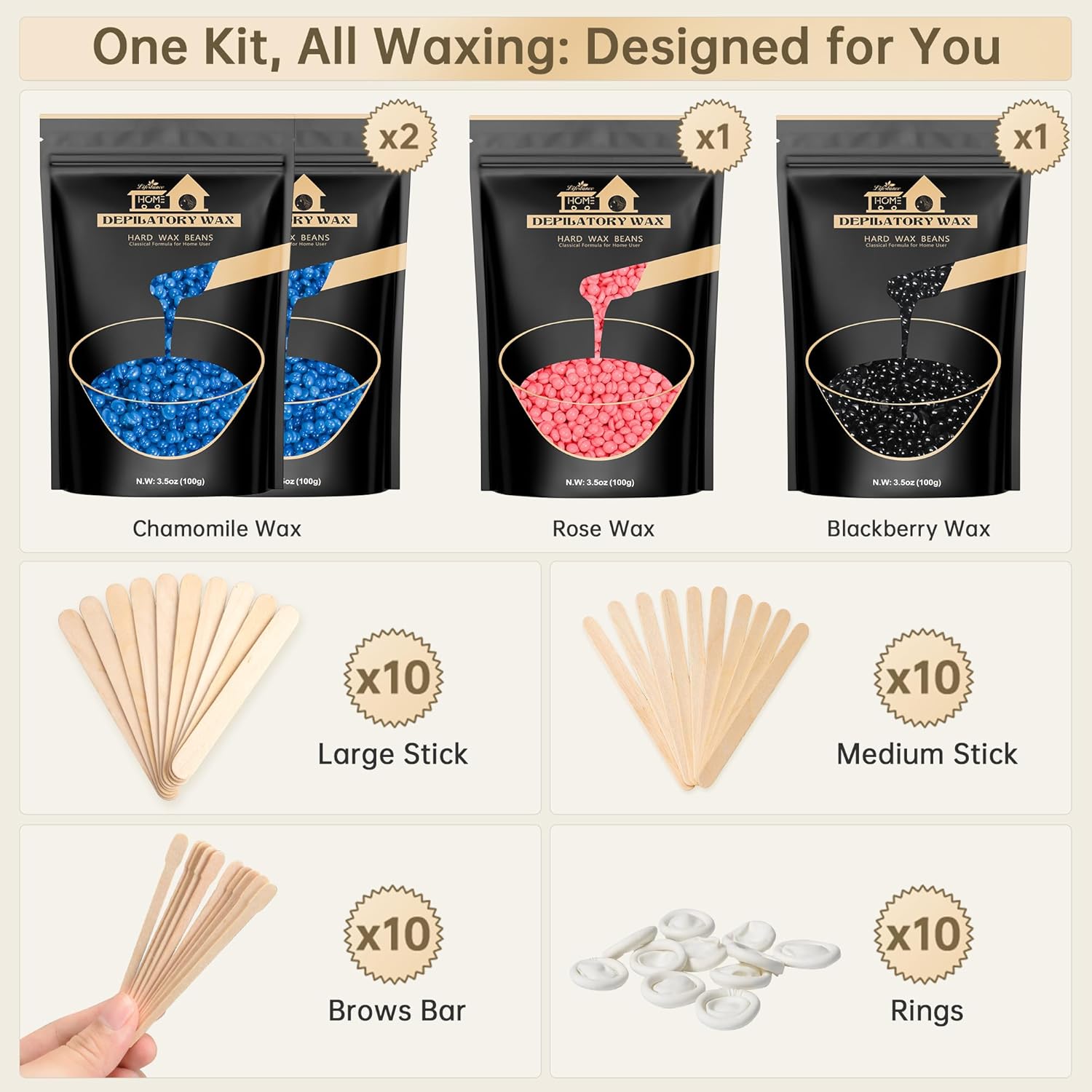 Lifestance Wax Beads Set, 4 Kinds of Waxing Beads, Hard Wax Beans with 44 Items, Perfect for Any Wax Warmers, Wax Beads for Hair Removal for Brazilian Bikini, Face, Armpit