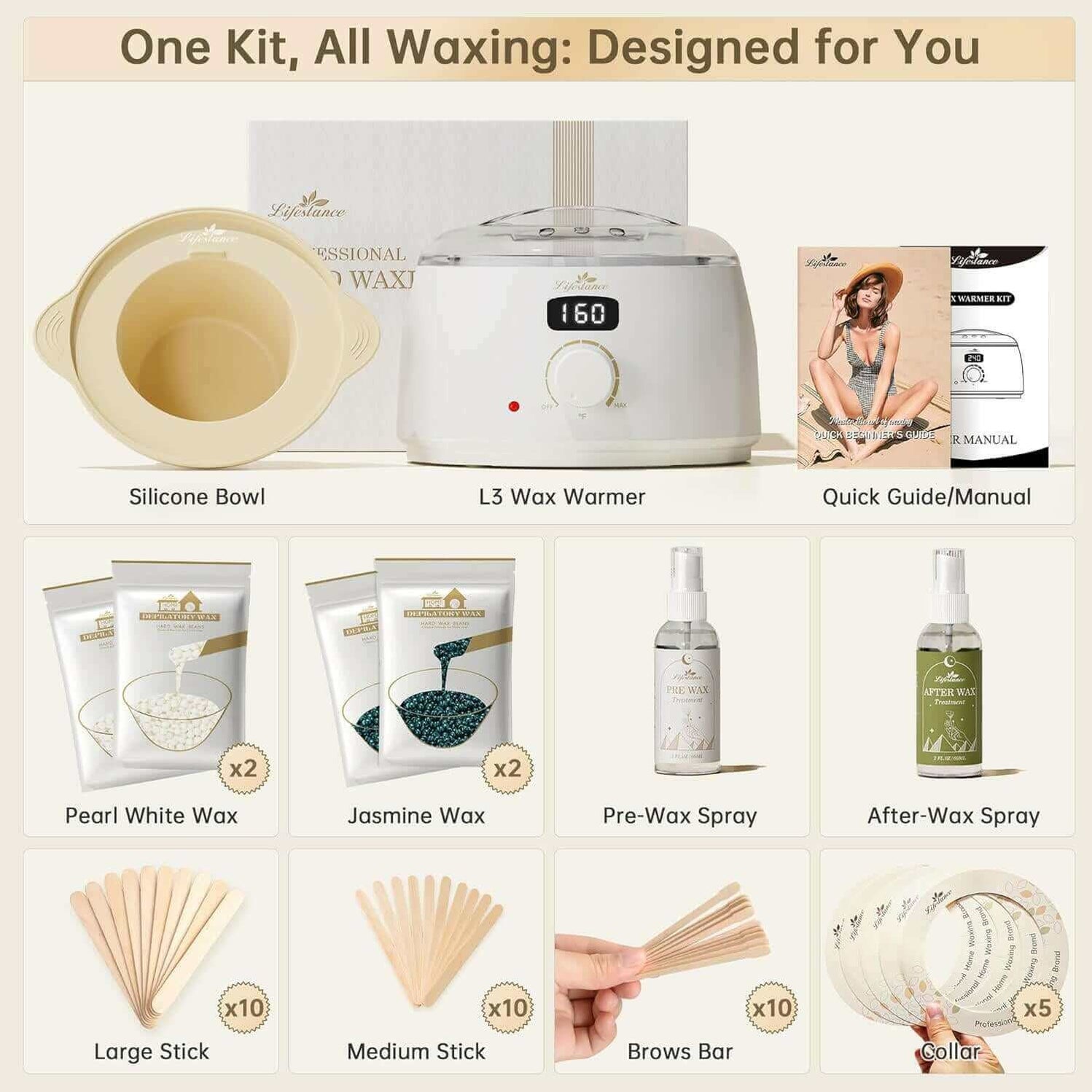 Lifestance Premium Waxing Kit - Multiple Accessories