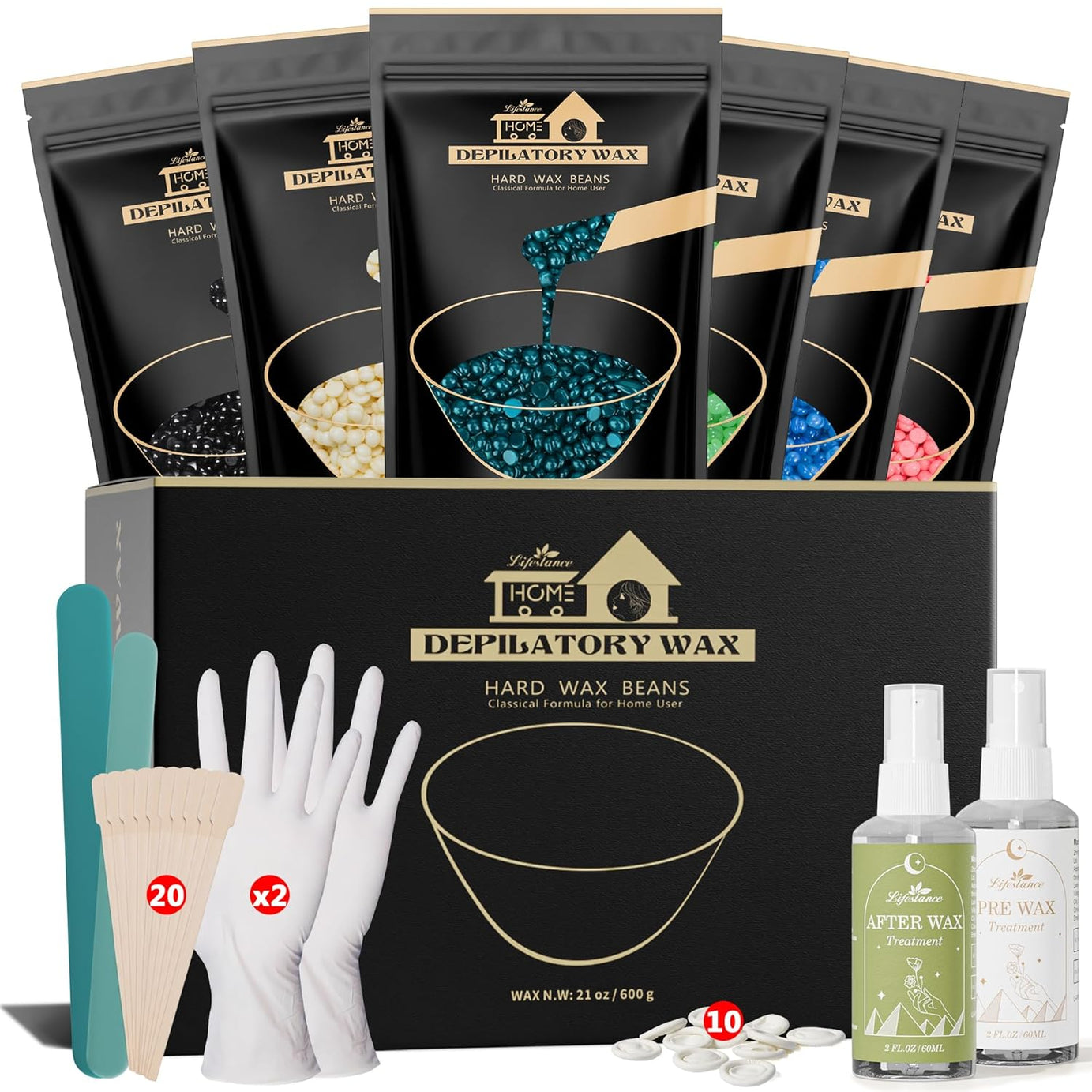 Lifestance Wax Beads Set, 6 Kinds of Waxing Beads, Hard Wax Beans with 44 Items, Perfect for Any Wax Warmers, Wax Beads for Hair Removal for Full Body Bikini Armpit Underarm Eyebrow Face Leg