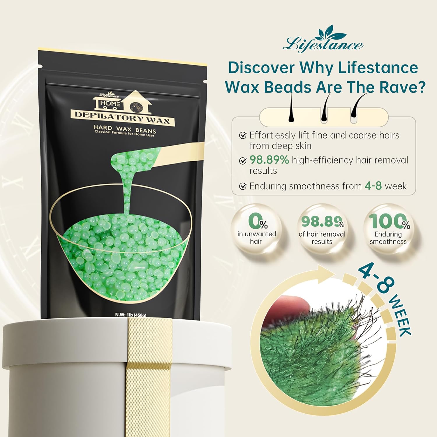 Lifestance Aloe Vera Wax Beads, Wax for Sensitive Skin, Hair Removal Wax Beans for Face, Legs, Coarse & Fine Hair, Pearl Beads, Unisex, 16 Ounce, 20 Count