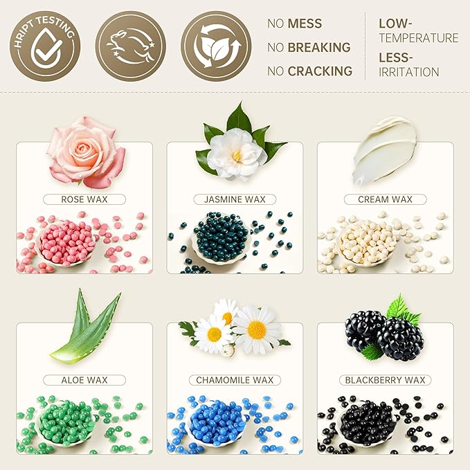 Lifestance Wax Beads Set, 6 Kinds of Waxing Beads, Hard Wax Beans with 44 Items, Perfect for Any Wax Warmers, Wax Beads for Hair Removal for Full Body Bikini Armpit Underarm Eyebrow Face Leg