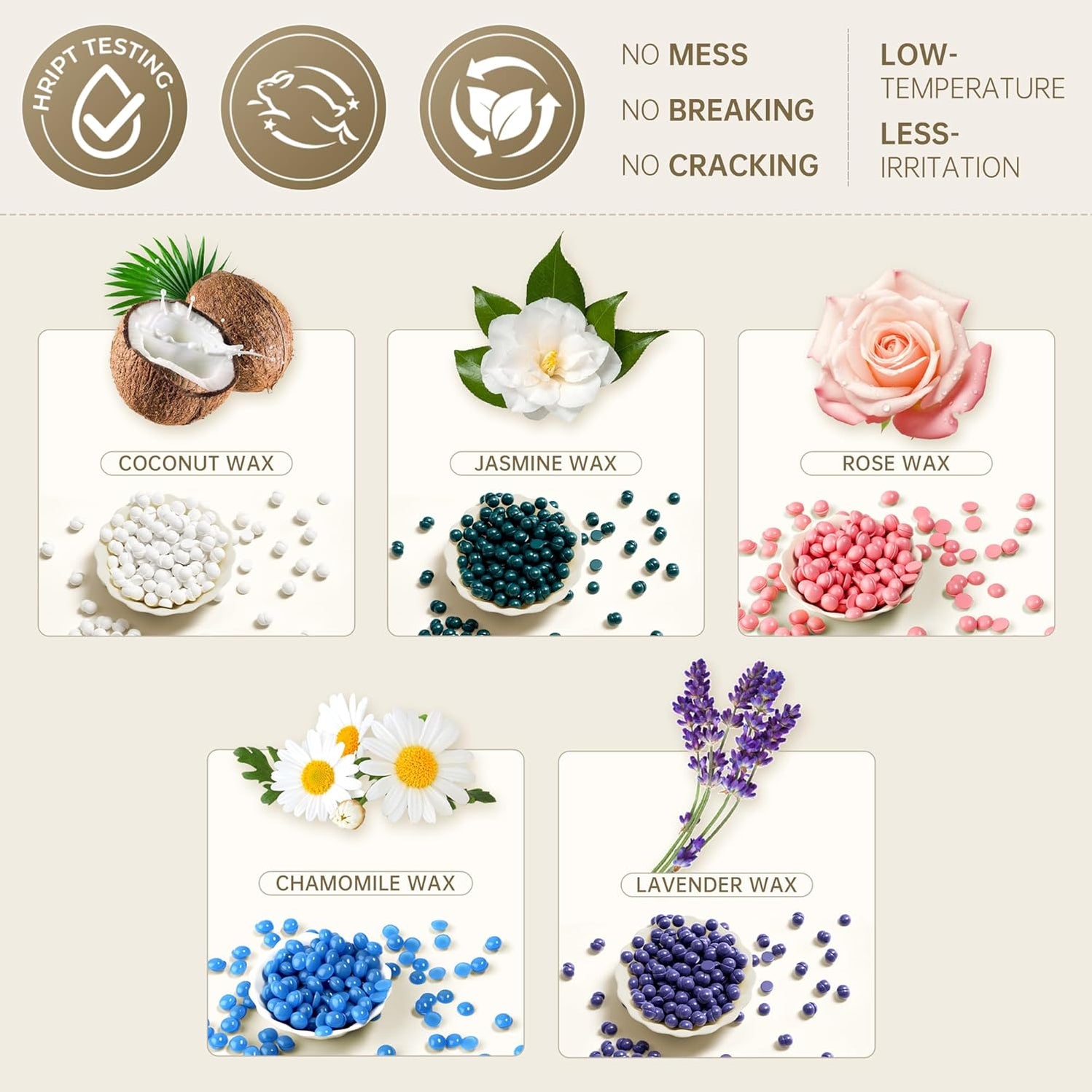 Lifestance Wax Beads Set, 5 Kinds of Waxing Beads, Hard Wax Beans with 57 Items Silicone Spatulas, Perfect for Any Wax Warmers, Wax Beads for Hair Removal for Bikini Underarm Face Body