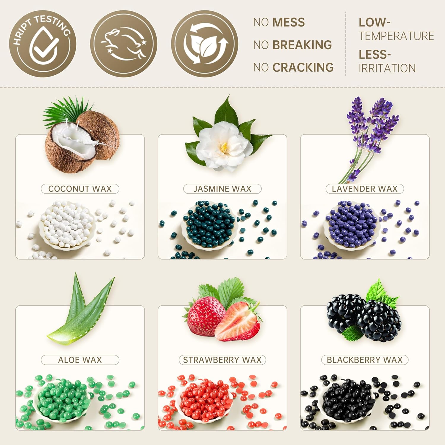 Lifestance Wax Beads Set, 6 Kinds of Waxing Beads, Hard Wax Beans with 44 Items, Perfect for Any Wax Warmers, Wax Beads for Hair Removal for Full Body Bikini Brazilian Underarm Eyebrow, Face Legs