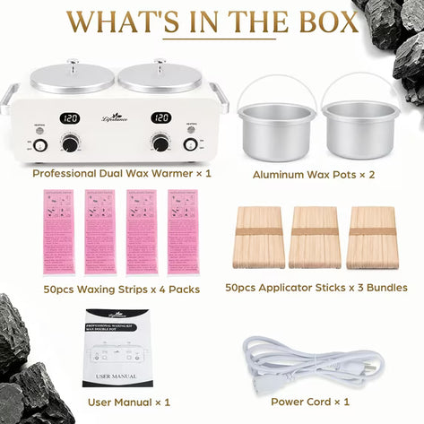 Lifestance 1.6L Professional Digital Double Wax Pots Warmer Kit for Spa Salon & Home Hair Removal, White Wax Heater with Dual LCD Temperature Control