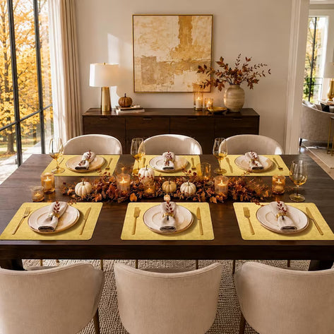 Lifestance Faux Leather Placemats Set of 6, Waterproof Heat Resistant Non Slip Dining Table Mats, 17x12 inch Rectangle Yellow, Indoor Outdoor Use