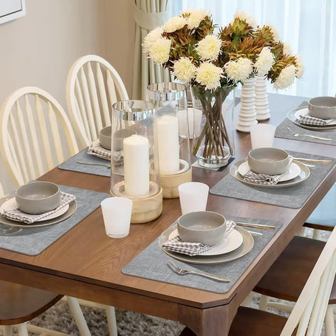 Lifestance Faux Leather Placemats Set of 6, Waterproof Heat Resistant Non Slip Dining Table Mats, 17x12 inch Rectangle Grey, Indoor Outdoor Use