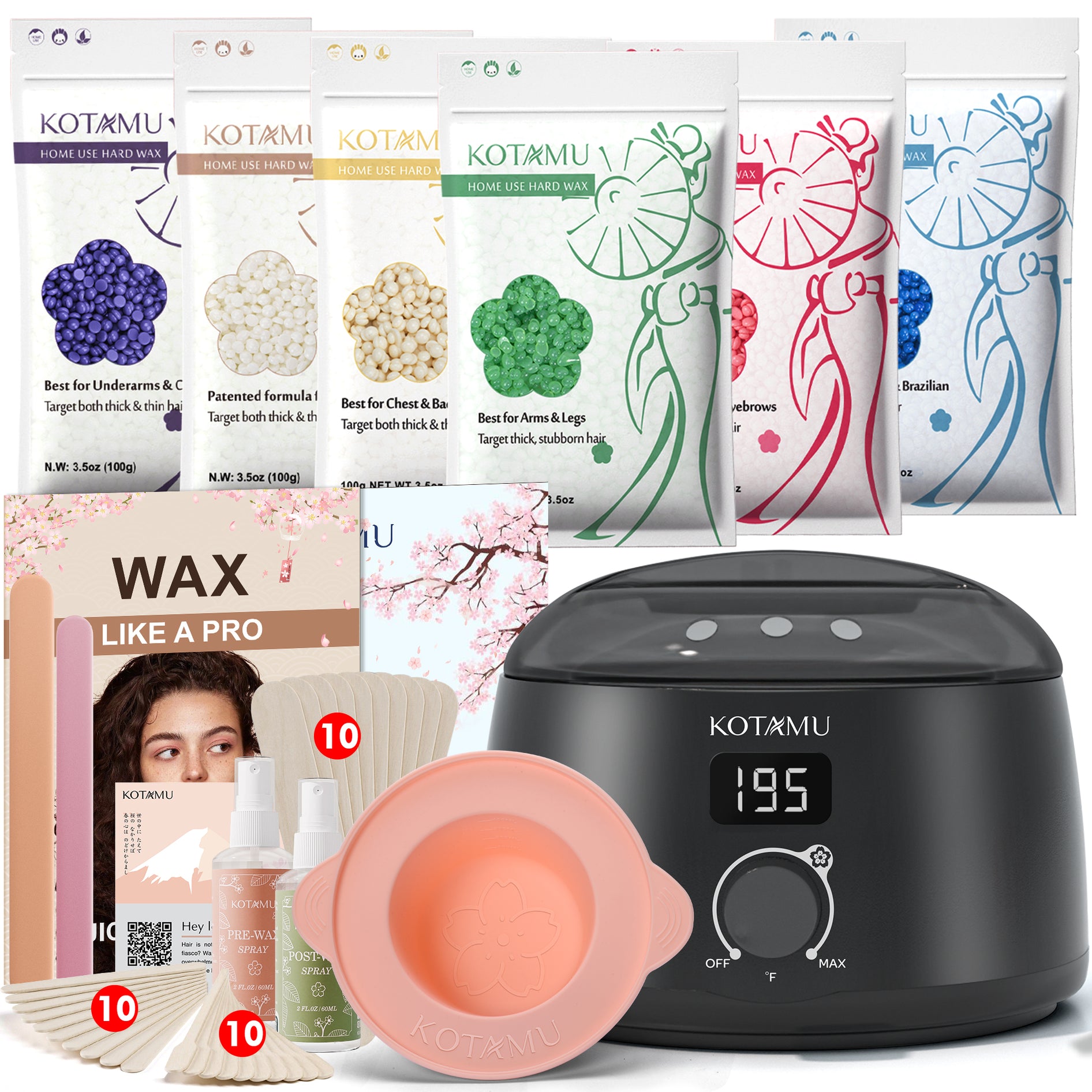 KOTAMU Black Hard Waxing Kit-Professional Wax Warmer for Women& Men Hair Removal for Face Bikin Brazilian Leg Home Salon