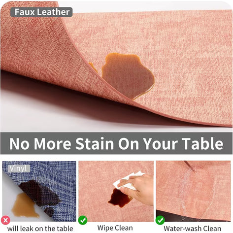 Lifestance Faux Leather Placemats Set of 6, Waterproof Heat Resistant Non Slip Dining Table Mats, 17x12 inch Rectangle Peachy Pink, Indoor Outdoor Use