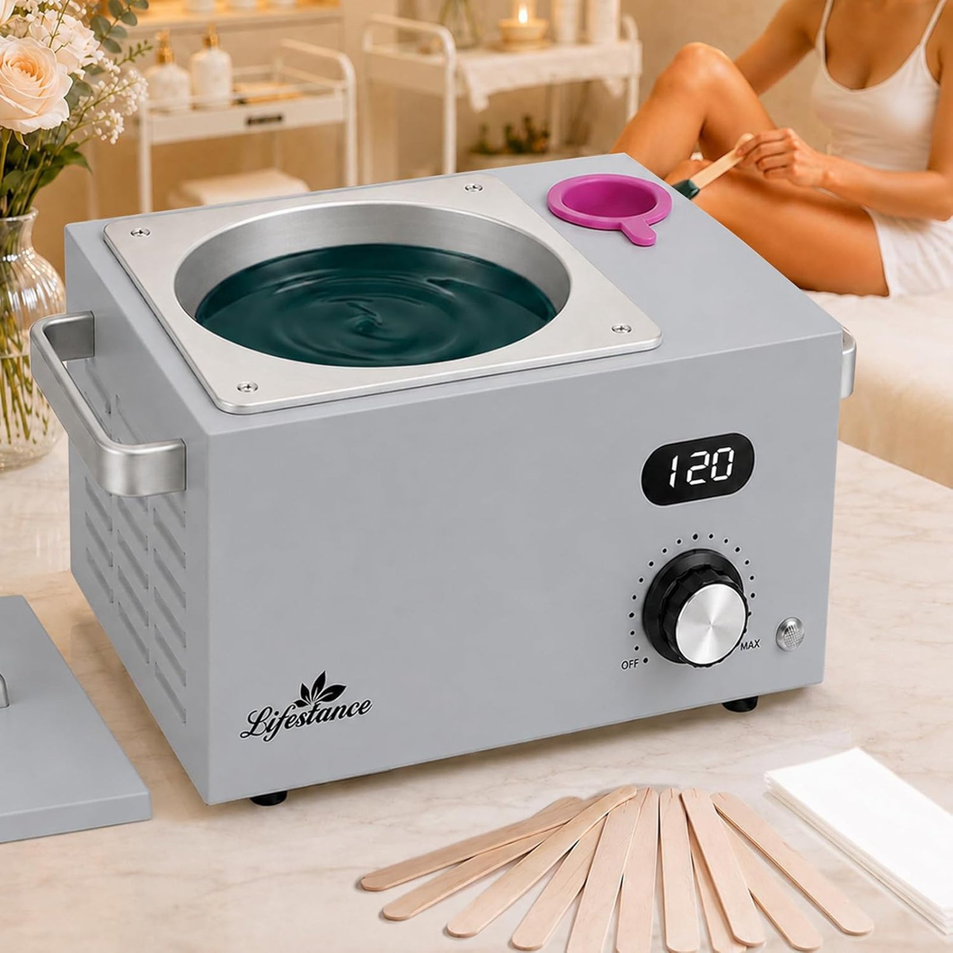 Lifestance 3L Professional Digital Wax Pot Warmer Kit for Spa Salon & Home,Silver Wax Heater with LED Temperature Control, 100 Sticks & 200 Wax Strips