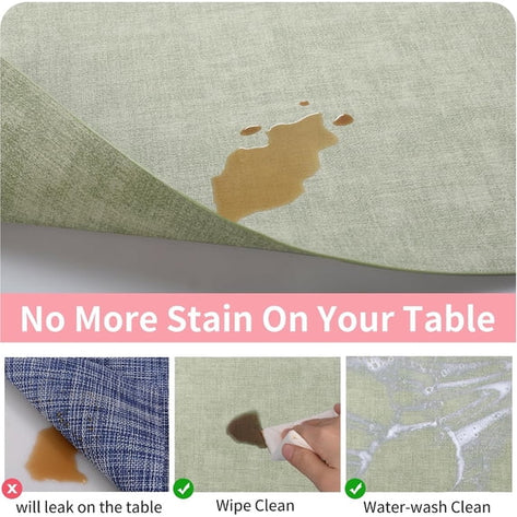 Lifestance Faux Leather Placemats Set of 6, Waterproof Heat Resistant Non Slip Dining Table Mats, 17x12 inch Rectangle Sage Green, Indoor Outdoor Use