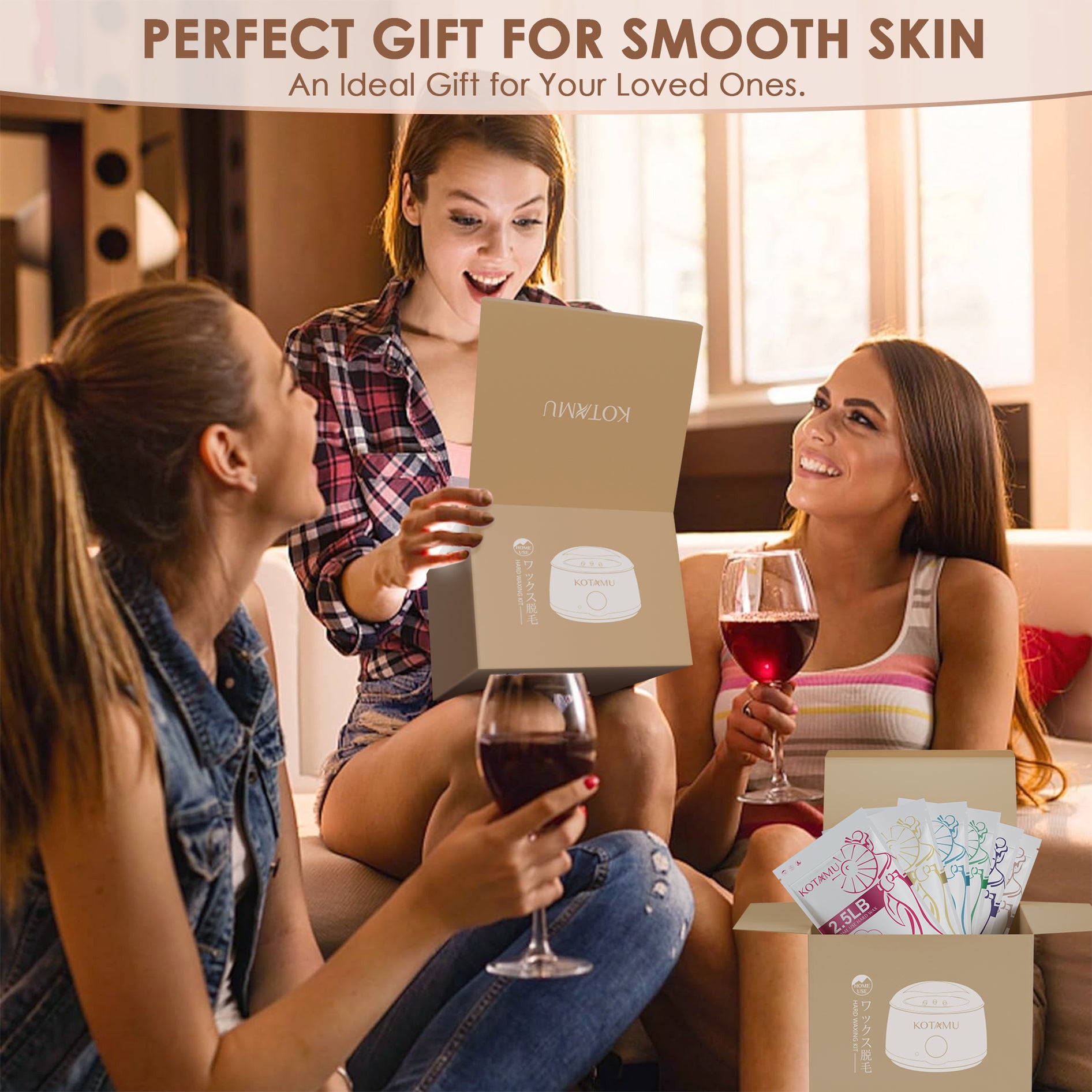 KOTAMU White Waxing Kit for Women & Men, Professional Wax Kit for Hair Removal, Digital Wax Pot for Thick Coarse Fine Fuzzy Hair & Sensitive Skin