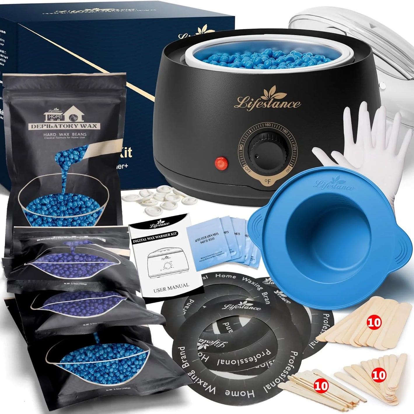 Lifestance Hair Removal Waxing Kit for Women & Men - Professional Hard Wax Warmer with Natural Wax Beads for Full Body, Face, Bikini & Underarms