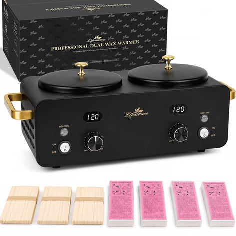 Lifestance 1.6L Professional Digital Double Wax Pots Warmer Kit for Spa Salon & Home Hair Removal, Black Wax Heater with Dual LCD Temperature Control