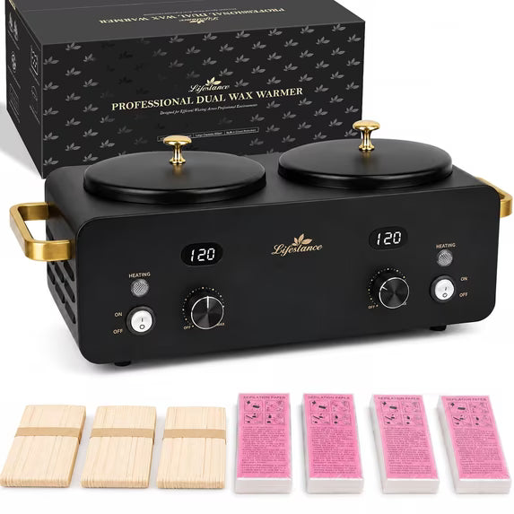 Lifestance 1.6L Professional Digital Double Wax Pots Warmer Kit for Spa Salon & Home Hair Removal, Black Wax Heater with Dual LCD Temperature Control