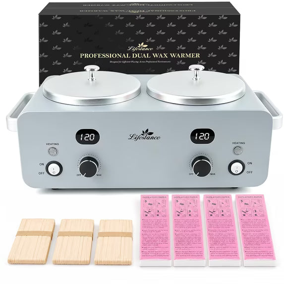 Lifestance 1.6L Professional Digital Double Wax Pots Warmer Kit for Spa Salon & Home Hair Removal, Silver Wax Heater with Dual LCD Temperature Control