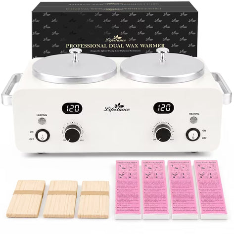 Lifestance 1.6L Professional Digital Double Wax Pots Warmer Kit for Spa Salon & Home Hair Removal, White Wax Heater with Dual LCD Temperature Control