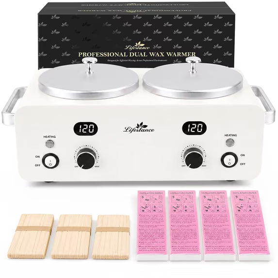 Lifestance 1.6L Professional Digital Double Wax Pots Warmer Kit for Spa Salon & Home Hair Removal, White Wax Heater with Dual LCD Temperature Control