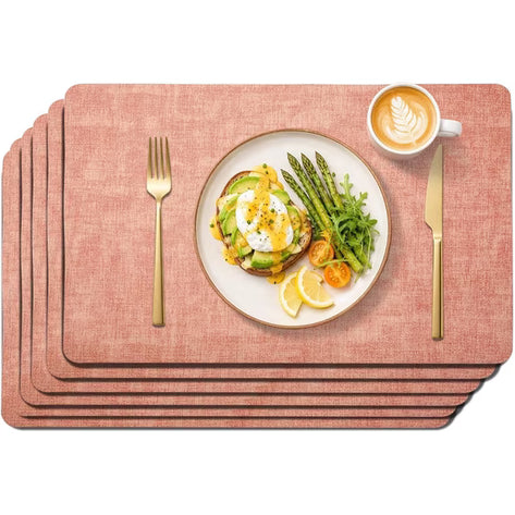 Lifestance Faux Leather Placemats Set of 6, Waterproof Heat Resistant Non Slip Dining Table Mats, 17x12 inch Rectangle Peachy Pink, Indoor Outdoor Use