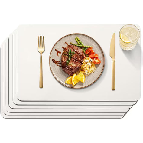 Lifestance Faux Leather Placemats Set of 6, Waterproof Heat Resistant Non Slip Dining Table Mats, 17x12 inch Rectangle Ivory White, Indoor Outdoor Use