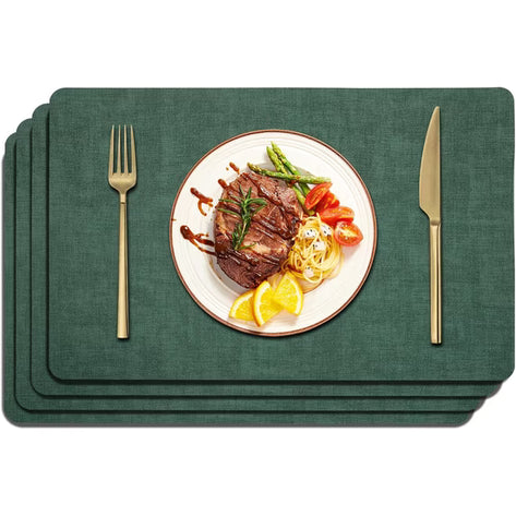Lifestance Faux Leather Placemats Set of 6, Waterproof Heat Resistant Non Slip Dining Table Mats, 17x12 inch Rectangle Dark Green, Indoor Outdoor Use