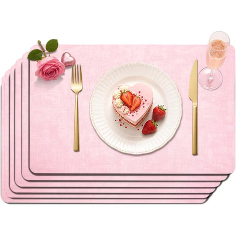 Lifestance Faux Leather Placemats Set of 6, Waterproof Heat Resistant Non Slip Dining Table Mats, 17x12 inch Rectangle Light Pink, Indoor Outdoor Use
