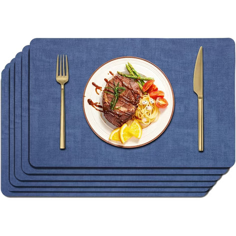 Lifestance Faux Leather Placemats Set of 6, Waterproof Heat Resistant Non Slip Dining Table Mats, 17x12 inch Rectangle Navy Blue, Indoor Outdoor Use