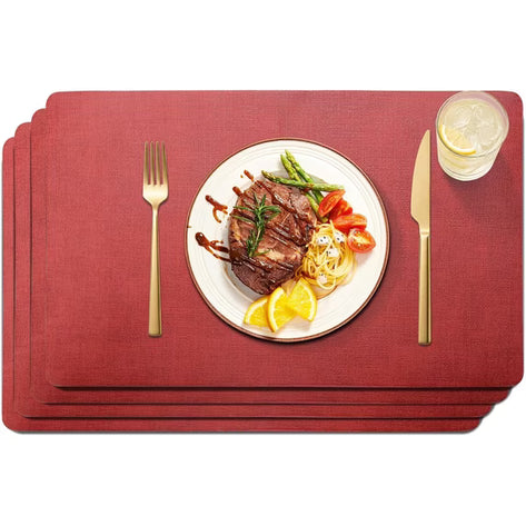 Lifestance Faux Leather Placemats Set of 6, Waterproof Heat Resistant Non Slip Dining Table Mats, 17x12 inch Rectangle Red, Indoor Outdoor Use