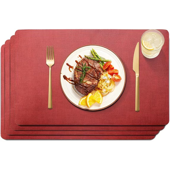 Lifestance Faux Leather Placemats Set of 6, Waterproof Heat Resistant Non Slip Dining Table Mats, 17x12 inch Rectangle Red, Indoor Outdoor Use