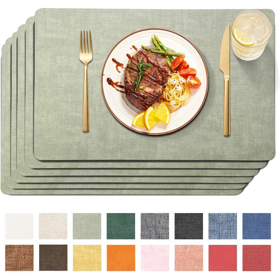 Lifestance Faux Leather Placemats Set of 6, Waterproof Heat Resistant Non Slip Dining Table Mats, 17x12 inch Rectangle Sage Green, Indoor Outdoor Use