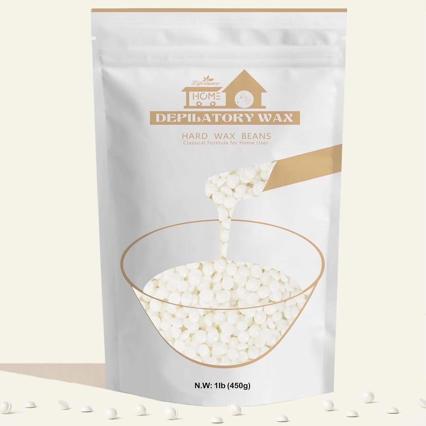 Lifestance Pearl White Wax Beads, 1lb Unscented Hard Wax Beans for Coarse Hair Removal on Face, Eyebrow, Brazilian Bikini, Sensitive Skin at Home