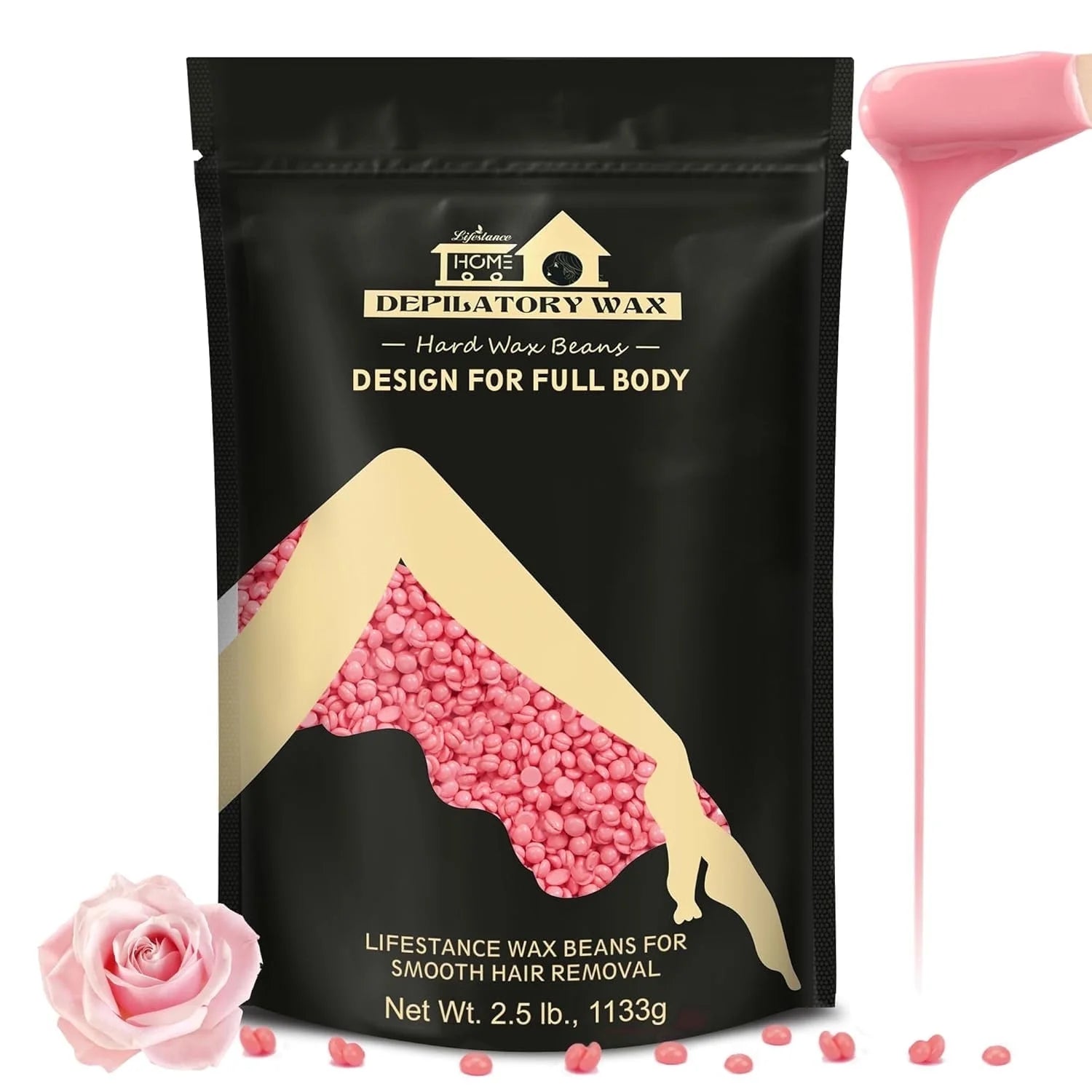 Lifestance 2.5lb/40oz Hard Brazilian Bikini Wax Beads Kit for at Home Sensitive Skin Hair Removal on Face, Body, Legs, Underarms, Eyebrow (Rose Pink)