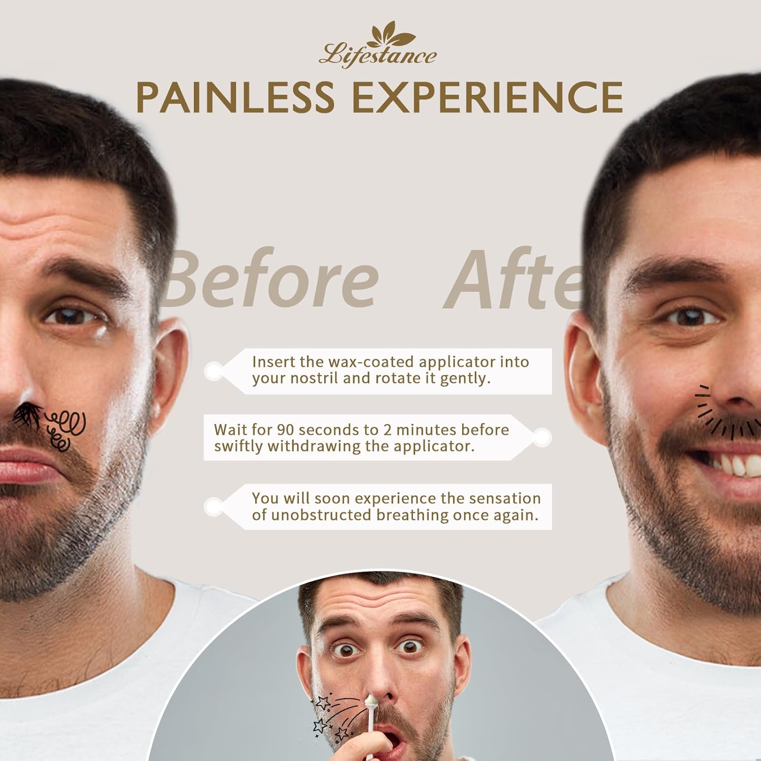 Lifestance Nostril Waxing Kit - Large Capacity Nose Hair Wax Kit - Nose Wax Kit for Women & Men with Balm Wipes and Mustache Guards