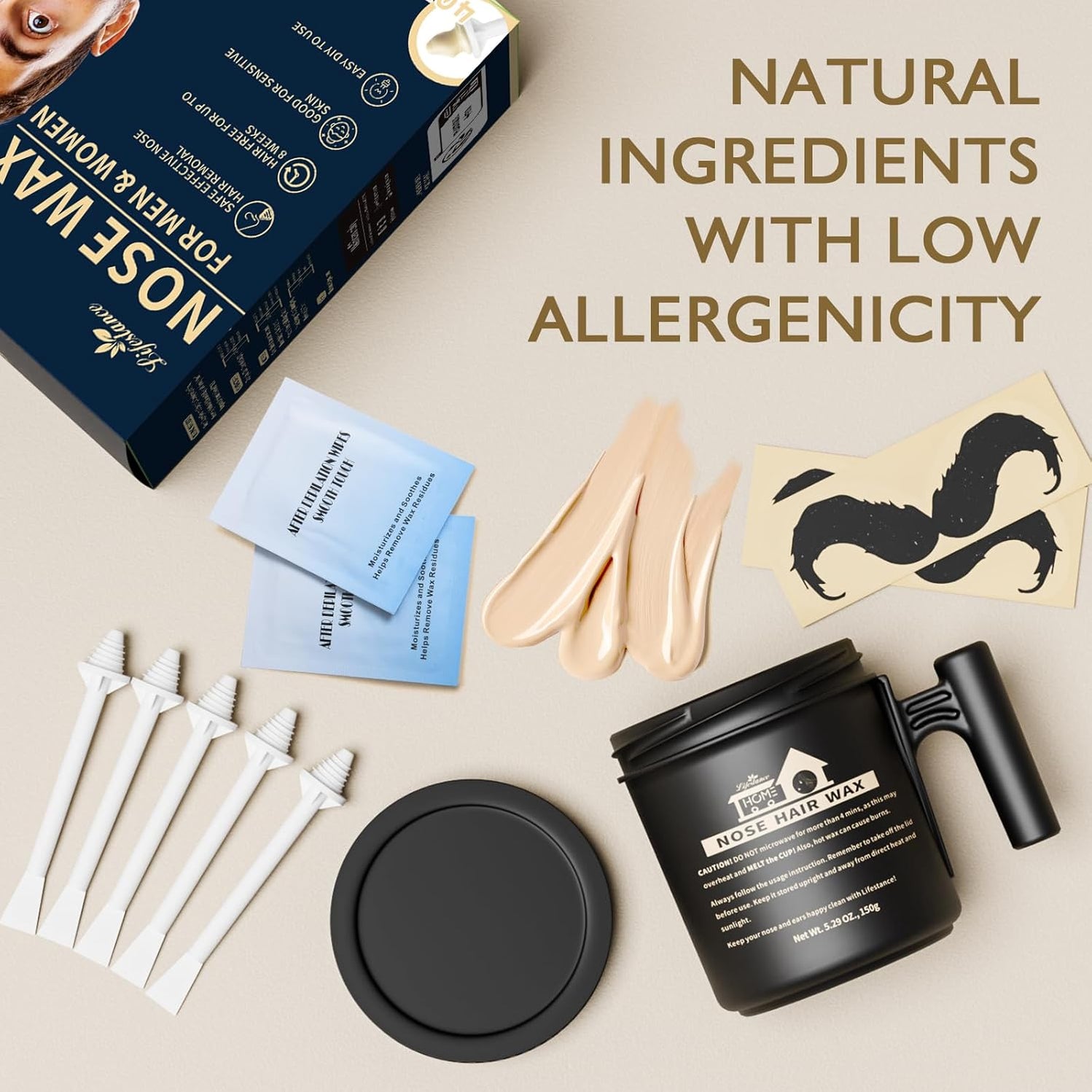 Lifestance Nostril Waxing Kit - Large Capacity Nose Hair Wax Kit - Nose Wax Kit for Women & Men with Balm Wipes and Mustache Guards