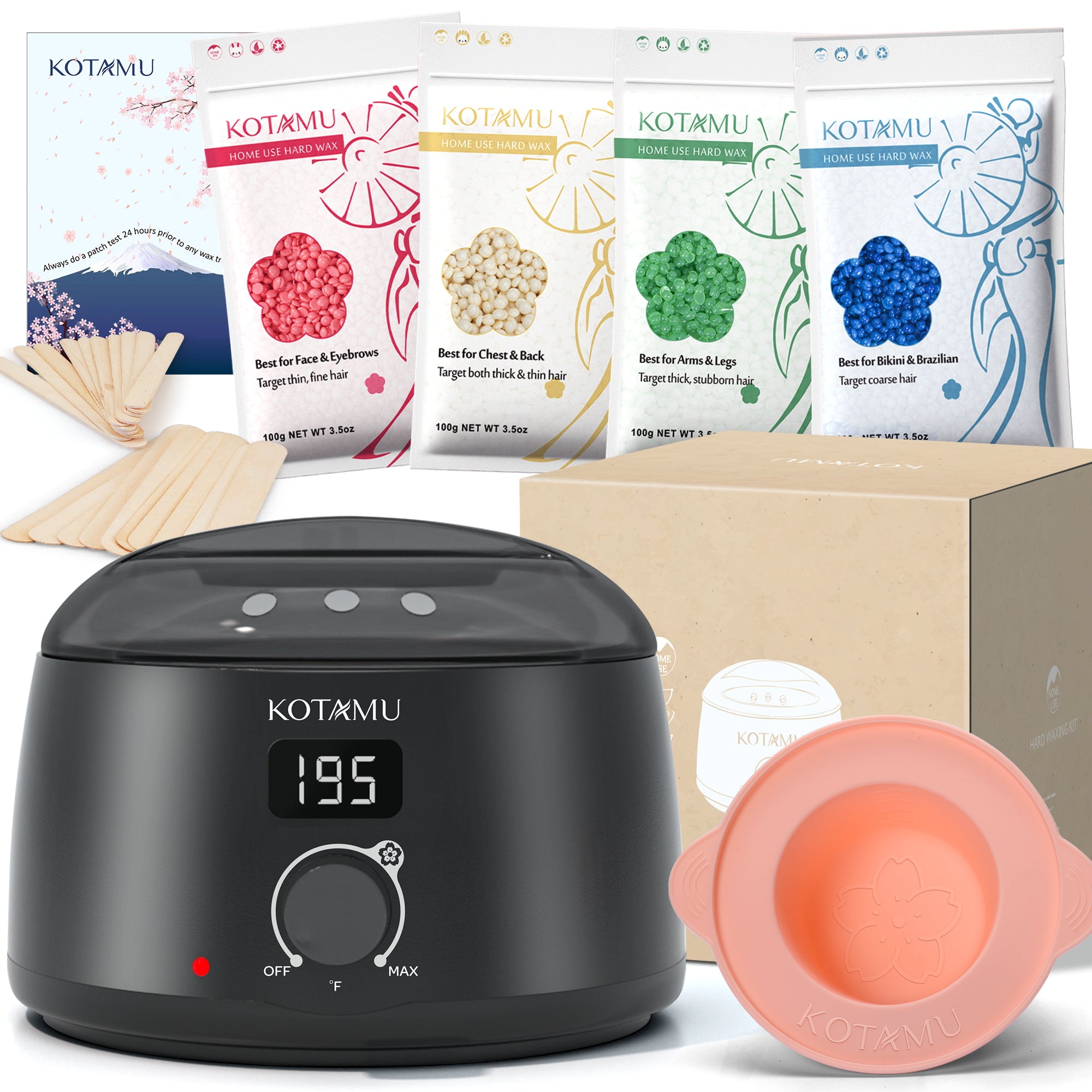 KOTAMU Digital Wax Warmer Kit for Hair Removal At Home for Women Sensitive Skin Brazilian Facial Hair Body with 4 Formulas Hard Wax Beads Target Different Type of Hair