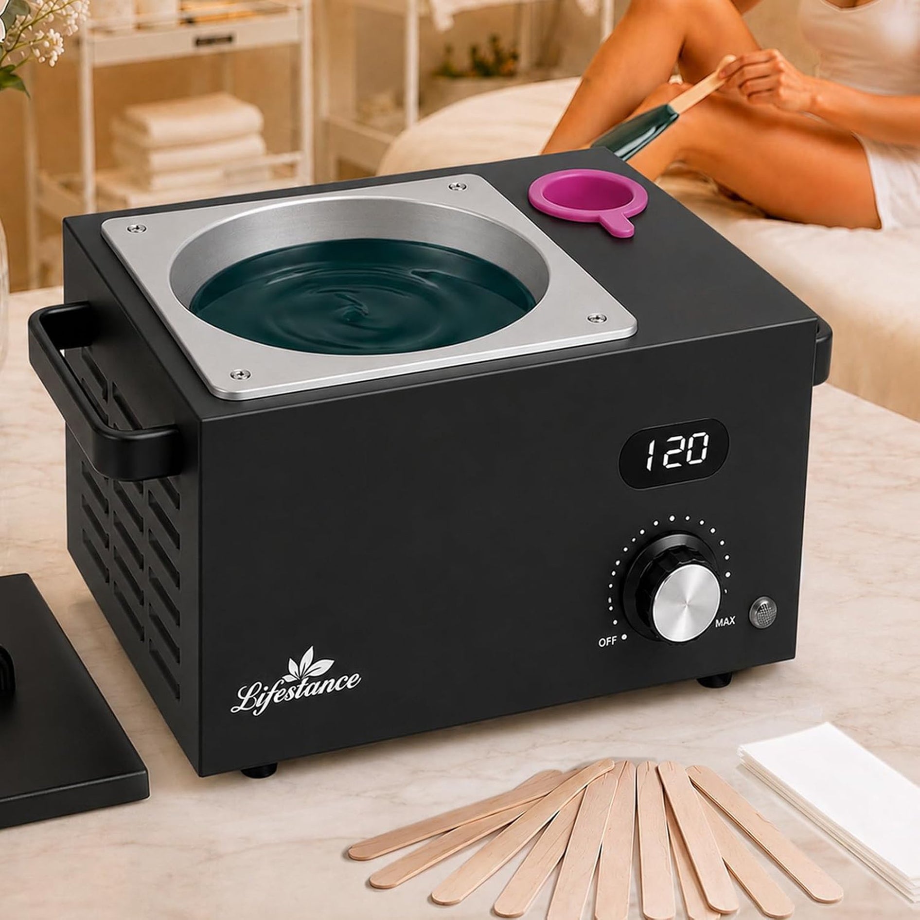 Lifestance 3L Professional Digital Wax Pot Warmer Kit for Spa Salon & Home, Black Wax Heater with LED Temperature Control, 100 Sticks & 200 Wax Strips